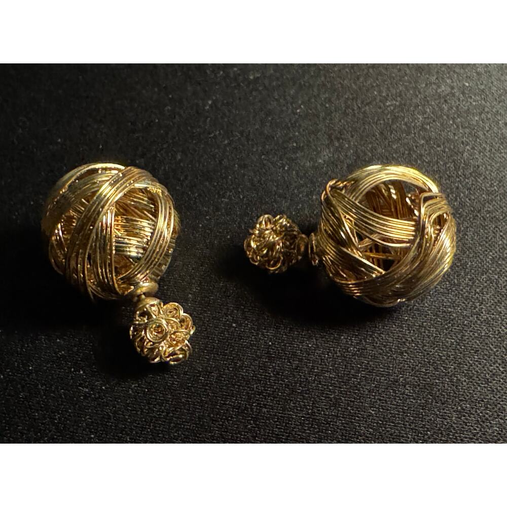 Vintage Gold tone Artisan Made Double Sided Post Earrings